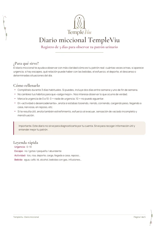Vista previa de la primera página del Diario miccional TempleViu